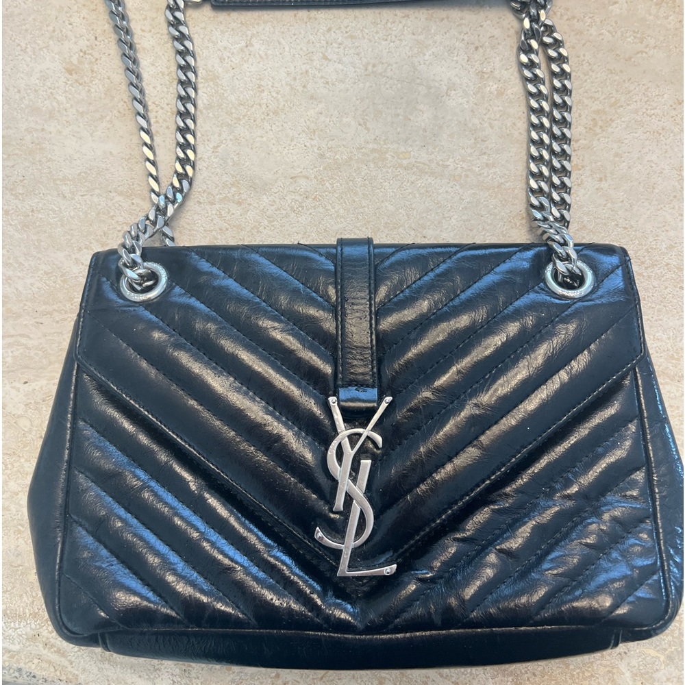 YSL black leather bag with Silver Hardware